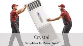  Presentation with air conditioning - Amazing presentation design having workers-in-uniforms-installing backdrop and a light gray colored foreground