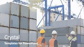  Presentation with cargo - Beautiful presentation theme featuring workers inspecting cargo containers backdrop and a gray colored foreground