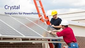  Presentation with energy efficient building - Slides consisting of workers install energy efficient solar background and a sky blue colored foreground