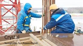  Presentation with framework - PPT theme having workers installing framework for concrete background and a  colored foreground