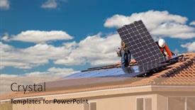  Presentation with solar panels - Amazing slide set having workers-installing-solar-panels backdrop and a coral colored foreground