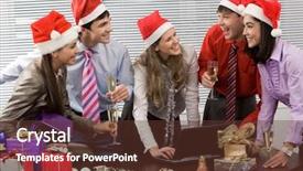  Presentation with office workers - Audience pleasing PPT theme consisting of workers interacting during corporate party backdrop and a tawny brown colored foreground