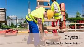  Presentation with building foundation - Cool new theme with workers leaning a wooden ladder backdrop and a soft green colored foreground