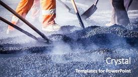  Presentation with asphalt road - Slide set enhanced with workers making asphalt with shovels background and a ocean colored foreground