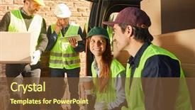  Presentation with freight delivery - Presentation design featuring workers of a freight forwarder background and a tawny brown colored foreground