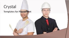  Presentation with utility workers - Presentation theme enhanced with workers on a white background background and a  colored foreground