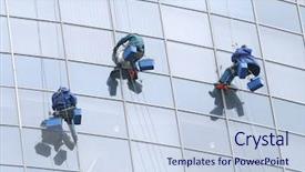  Presentation with office workers - Beautiful presentation featuring uranium chemical element 3d backdrop and a light gray colored foreground