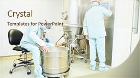  Presentation with pharma - Audience pleasing PPT theme consisting of workers operating pharma fluid bed backdrop and a sky blue colored foreground