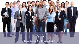  Presentation with team group - Audience pleasing slide set consisting of workers people isolated white background backdrop and a ocean colored foreground