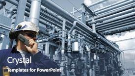  Presentation with hat - Audience pleasing presentation theme consisting of workers power - engineer in hard-hat talking backdrop and a ocean colored foreground