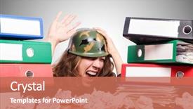  Presentation with facts and myths concept word - Amazing presentation design having workers power - office fight concept with female backdrop and a coral colored foreground