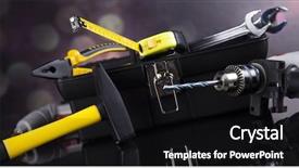  Presentation with power tools - Slides consisting of workers power - still life with constructor tools background and a  colored foreground