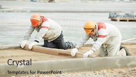  Presentation with road construction - PPT layouts consisting of workers preparing ground base foundation background and a  colored foreground