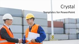  Presentation with shaking hands - PPT layouts featuring workers shaking hands in shipping background and a white colored foreground