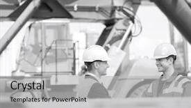  Presentation with shipping - Slides having workers shaking hands in shipping yard background and a light gray colored foreground