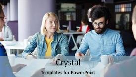  Presentation with teachers working around a table - Slide set enhanced with workers sitting by table one background and a  colored foreground