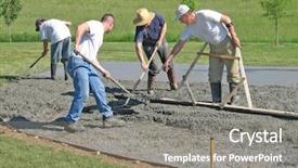  Presentation with concrete pouring during commercial concreting - Beautiful PPT theme featuring workers smooth a concrete slab backdrop and a gray colored foreground