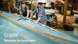  Presentation with shipbuilding - PPT layouts featuring workers standing by large vessel background and a light blue colored foreground