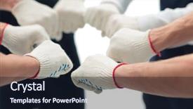  Presentation with small group working - Slides having closeup large group of workers standing in circle background and a wine colored foreground