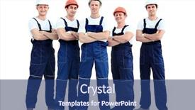  Presentation with engineering - Slides having engineering groups - large group of workers standing background and a ocean colored foreground