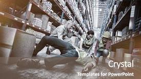  Presentation with warehouse - Presentation theme consisting of workers taking care about their background and a gray colored foreground