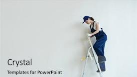  Presentation with step - Audience pleasing presentation theme consisting of workers uniform climbing step ladder backdrop and a light gray colored foreground