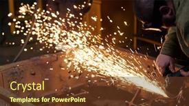  Presentation with industrial workers - Colorful theme enhanced with workers-wearing-industrial-uniforms backdrop and a tawny brown colored foreground