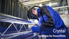  Presentation with welding - Presentation theme enhanced with workers welding metal with many background and a navy blue colored foreground