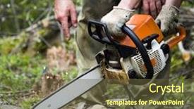  Presentation with chainsaw - Presentation design having workers with chainsaw background and a  colored foreground