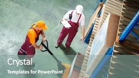  Presentation with furniture - Presentation theme with workers with fork pallet truck background and a gray colored foreground