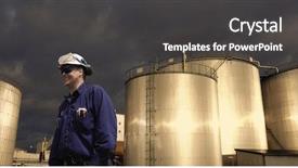  Presentation with fuel storage - Slide deck enhanced with workers with giant storage tank background and a dark gray colored foreground
