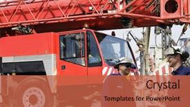  Presentation with crane - Presentation enhanced with workers with large mobile crane background and a red colored foreground