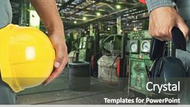  Presentation with factory workers - Presentation theme having workers with safety uniform background and a dark gray colored foreground
