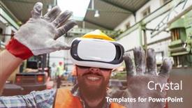  Presentation with industry future - Slide set having workers-with-vr-glasses background and a tawny brown colored foreground