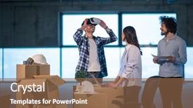  Presentation with virtual team - Amazing PPT theme having workflow using the virtual reality backdrop and a  colored foreground