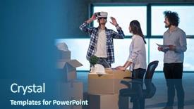  Presentation with young business people - PPT theme having workflow using the virtual reality background and a  colored foreground