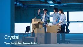  Presentation with young business people - Audience pleasing presentation theme consisting of workflow using the virtual reality backdrop and a  colored foreground