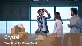  Presentation with young business people - Cool new presentation theme with workflow using the virtual reality backdrop and a violet colored foreground