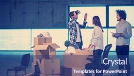  Presentation with young business people - PPT theme enhanced with workflow using the virtual reality background and a ocean colored foreground