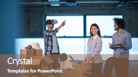  Presentation with young business people - Amazing slides having workflow using the virtual reality backdrop and a  colored foreground