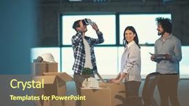  Presentation with virtual team - Beautiful PPT theme featuring workflow using the virtual reality backdrop and a violet colored foreground