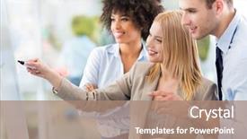  Presentation with people - Presentation theme with workforce - business people at a presentation background and a coral colored foreground