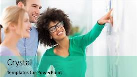  Presentation with people - Cool new presentation design with workforce - business people at a presentation backdrop and a teal colored foreground