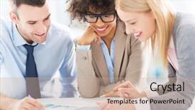  Presentation with working together - Cool new theme with workforce - business people working together backdrop and a soft green colored foreground