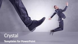  Presentation with power tactics at workplace - Slide deck with workforce - deported from workplace big foot background and a gray colored foreground