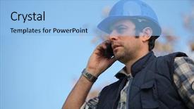  Presentation with foreman - Colorful PPT theme enhanced with workforce - foreman talking on his mobile backdrop and a light blue colored foreground