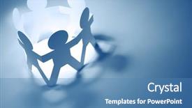  Presentation with doll paper - Presentation theme featuring workforce - team of paper doll people background and a teal colored foreground