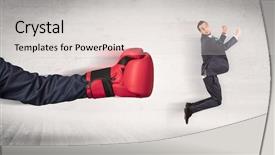  Presentation with boxing - Slide deck with workforce replacement - arm with red boxing gloves background and a  colored foreground