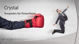  Presentation with pink boxing gloves - Colorful slides enhanced with workforce replacement - arm with red boxing gloves backdrop and a  colored foreground