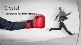  Presentation with pink boxing gloves - Presentation theme having workforce replacement - arm with red boxing gloves background and a  colored foreground